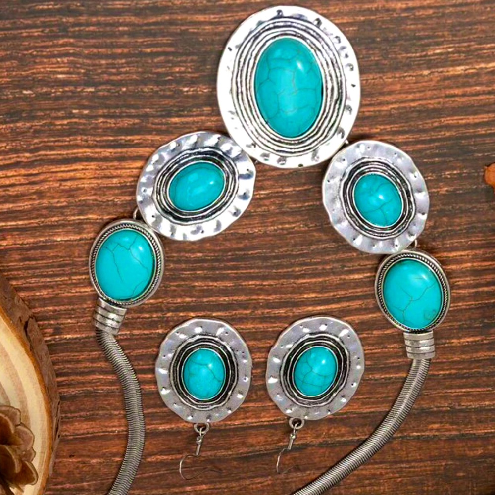 Western Turquoise Necklace and Earrings Faux